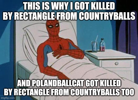 What if Rectangle kidnapped me and Polandballcat but not my mom | THIS IS WHY I GOT KILLED
BY RECTANGLE FROM COUNTRYBALLS; AND POLANDBALLCAT GOT KILLED BY RECTANGLE FROM COUNTRYBALLS TOO | image tagged in memes,spiderman hospital,spiderman,countryballs | made w/ Imgflip meme maker