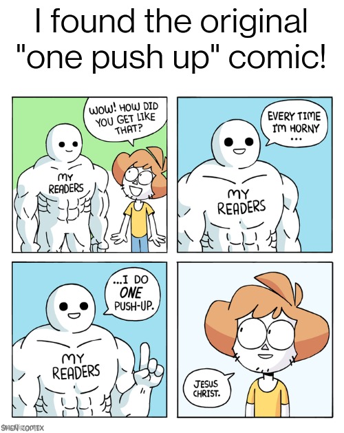 Not sure if this should be NSFW | I found the original "one push up" comic! | made w/ Imgflip meme maker