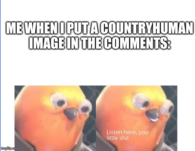 Also gimme an upvote | ME WHEN I PUT A COUNTRYHUMAN IMAGE IN THE COMMENTS: | image tagged in listen here you little shit | made w/ Imgflip meme maker