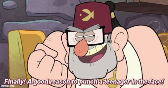 Finally! A good reason to punch a teenager in the face! | image tagged in finally a good reason to punch a teenager in the face | made w/ Imgflip meme maker
