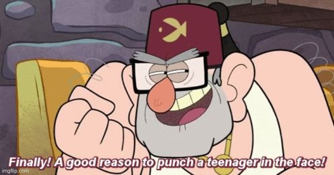 Finally! A good reason to punch a teenager in the face! | image tagged in finally a good reason to punch a teenager in the face | made w/ Imgflip meme maker