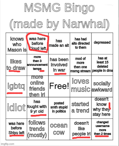 msmg bingo | image tagged in msmg bingo | made w/ Imgflip meme maker