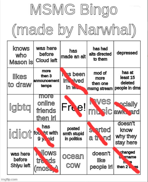 msmg bingo | image tagged in msmg bingo | made w/ Imgflip meme maker