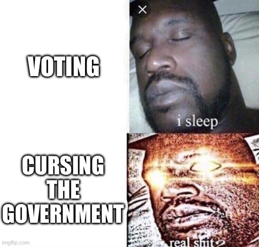 Voting | VOTING; CURSING THE GOVERNMENT | image tagged in i sleep real shit | made w/ Imgflip meme maker