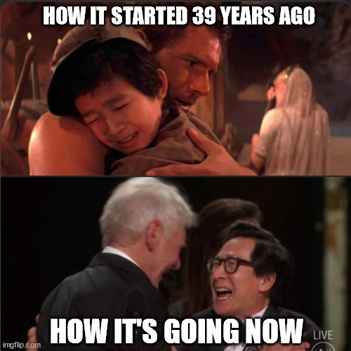 How it started Oscar edition | HOW IT STARTED 39 YEARS AGO; HOW IT'S GOING NOW | image tagged in oscars,the oscars | made w/ Imgflip meme maker