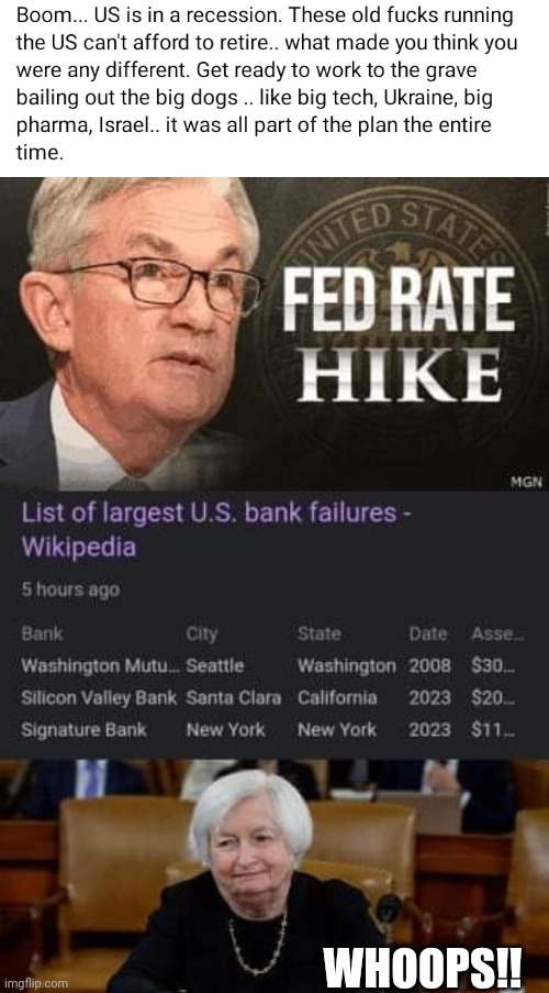 RECESSION | WHOOPS!! | image tagged in recession,yellen,jerome,fed,interest-rates,biden | made w/ Imgflip meme maker