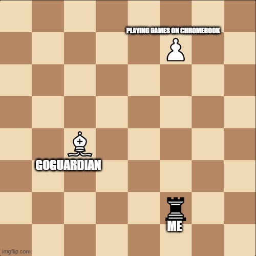 Chess GoGuardian Games Meme | PLAYING GAMES ON CHROMEBOOK; GOGUARDIAN; ME | image tagged in chess | made w/ Imgflip meme maker