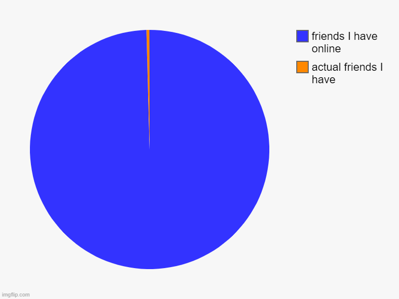 actual friends I have, friends I have online | image tagged in charts,pie charts | made w/ Imgflip chart maker