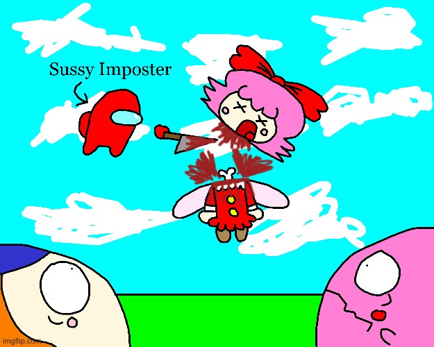 The Sussy Imposter just murdered Ribbon | image tagged in kirby,among us,crossover,gore,blood,funny | made w/ Imgflip meme maker