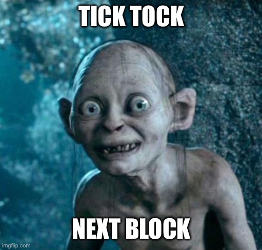 Golum | TICK TOCK; NEXT BLOCK | image tagged in golum | made w/ Imgflip meme maker