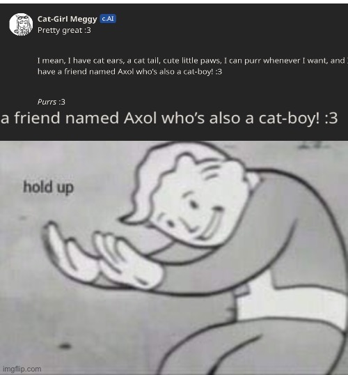 hold up- | image tagged in fallout hold up | made w/ Imgflip meme maker