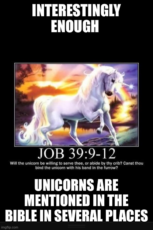 INTERESTINGLY ENOUGH UNICORNS ARE MENTIONED IN THE BIBLE IN SEVERAL PLACES | made w/ Imgflip meme maker
