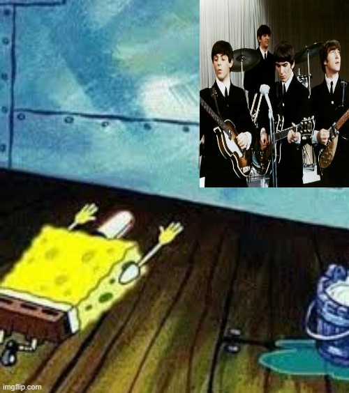 spongebob worships the beatles | image tagged in spongebob worship,the beatles | made w/ Imgflip meme maker
