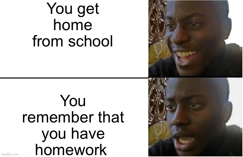 Disappointed Black Guy | You get home from school; You remember that you have homework | image tagged in disappointed black guy | made w/ Imgflip meme maker