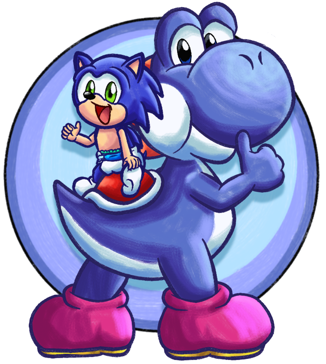 Blue Yoshi & baby Sonic Blank Meme Template