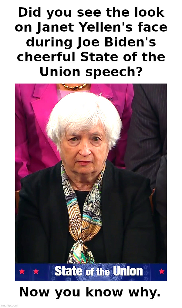 Janet Yellen at the State of the Union | image tagged in janet yellen,joe biden,state of the union,malarkey | made w/ Imgflip meme maker