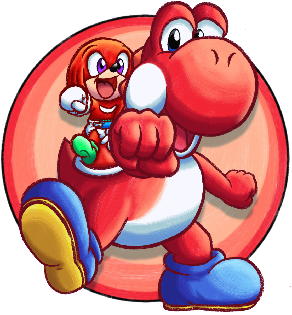 High Quality Red Yoshi & baby Knuckles Blank Meme Template