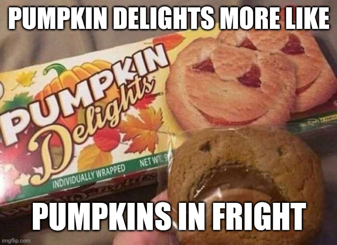 Pumpkins in fright | PUMPKIN DELIGHTS MORE LIKE; PUMPKINS IN FRIGHT | image tagged in funny | made w/ Imgflip meme maker