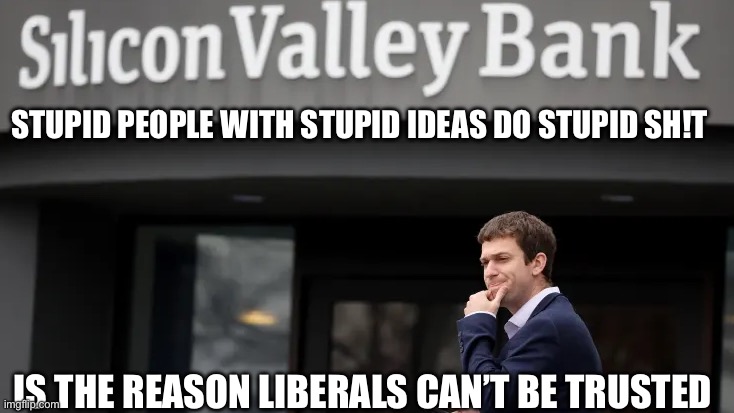 Get woke, go broke | STUPID PEOPLE WITH STUPID IDEAS DO STUPID SH!T; IS THE REASON LIBERALS CAN’T BE TRUSTED | image tagged in svb | made w/ Imgflip meme maker