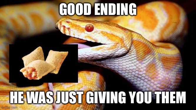 high af snake | GOOD ENDING HE WAS JUST GIVING YOU THEM | image tagged in high af snake | made w/ Imgflip meme maker