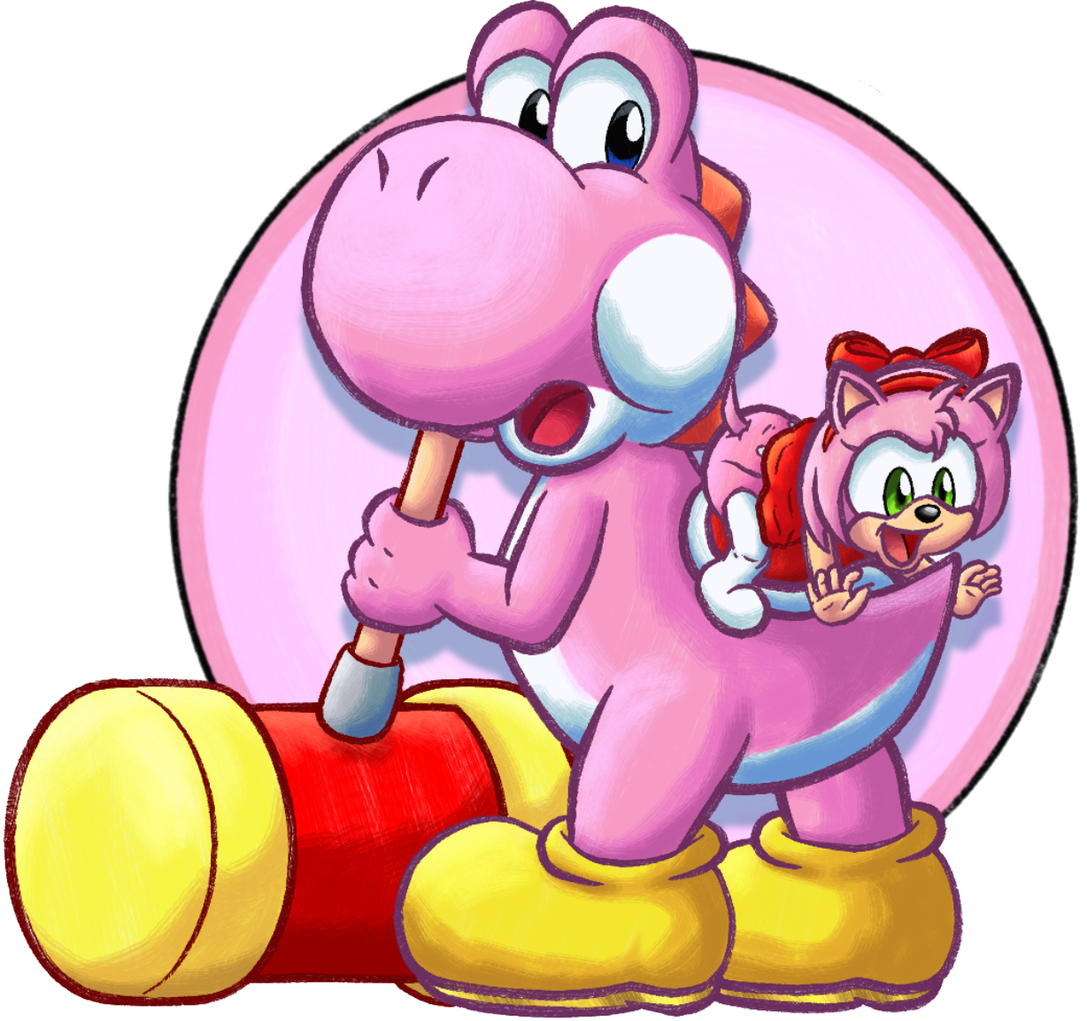 High Quality Pink Yoshi & baby Amy Blank Meme Template