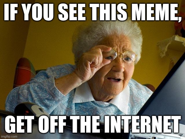 get off the internet | IF YOU SEE THIS MEME, GET OFF THE INTERNET | image tagged in memes,grandma finds the internet | made w/ Imgflip meme maker