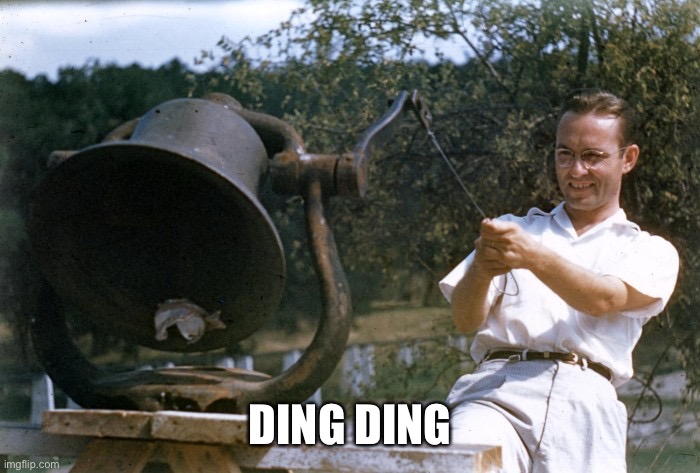 Larry Ringing the Bell | DING DING | image tagged in larry ringing the bell | made w/ Imgflip meme maker