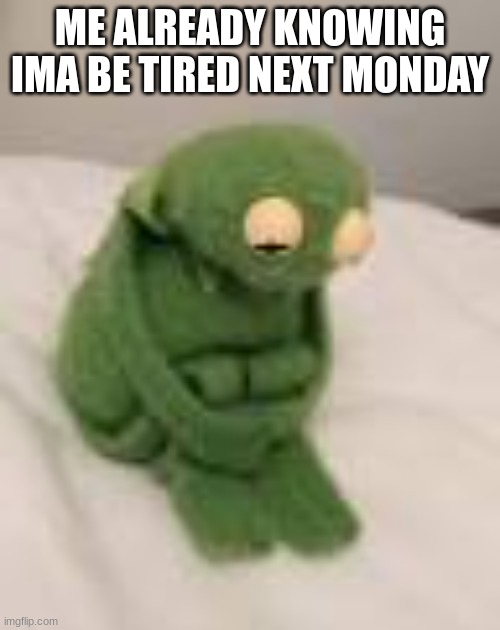 Me today | ME ALREADY KNOWING IMA BE TIRED NEXT MONDAY | image tagged in kermit the frog | made w/ Imgflip meme maker
