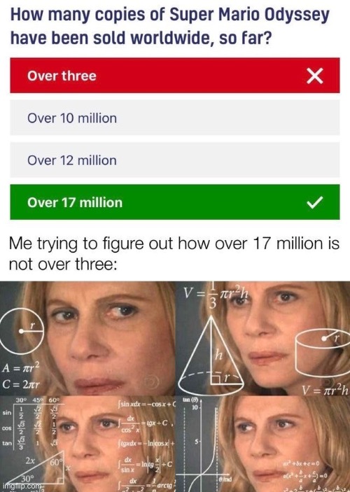 17 million is not over 3 | image tagged in me trying to figure out,why you are reading the tags | made w/ Imgflip meme maker