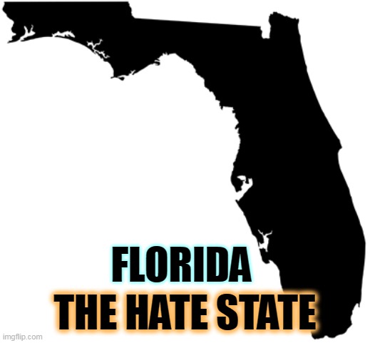 It used to be South Carolina, but Florida is coming up fast. Yuk. | FLORIDA; THE HATE STATE | image tagged in florida,hate,state,ron desantis,homophobia,racism | made w/ Imgflip meme maker