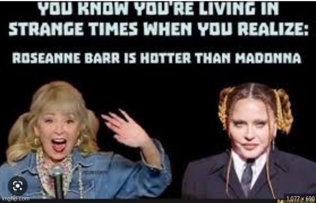 seriously, what is happening to the world? | image tagged in roseanne barr,madonna,strange | made w/ Imgflip meme maker