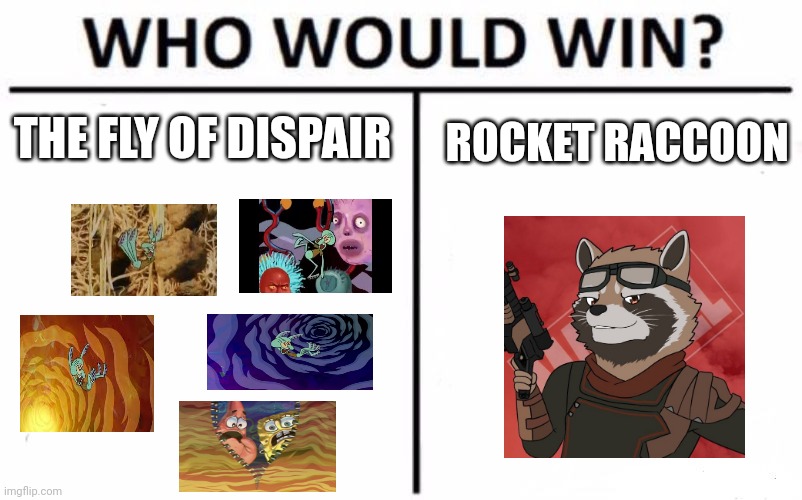 Rocket vs the fly of dispair | THE FLY OF DISPAIR; ROCKET RACCOON | image tagged in memes,who would win | made w/ Imgflip meme maker