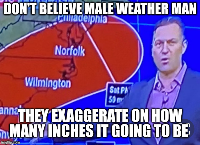 Weather man | DON'T BELIEVE MALE WEATHER MAN; THEY EXAGGERATE ON HOW MANY INCHES IT GOING TO BE | image tagged in weather man | made w/ Imgflip meme maker