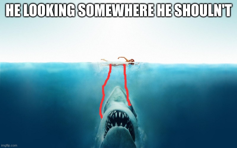 Jaws | HE LOOKING SOMEWHERE HE SHOULN'T | image tagged in jaws | made w/ Imgflip meme maker