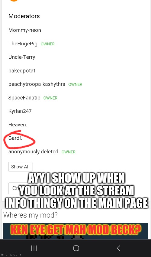 Nice | AYY I SHOW UP WHEN YOU LOOK AT THE STREAM INFO THINGY ON THE MAIN PAGE | made w/ Imgflip meme maker