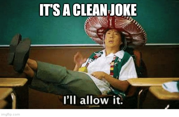I’ll allow it | IT'S A CLEAN JOKE | image tagged in i ll allow it | made w/ Imgflip meme maker