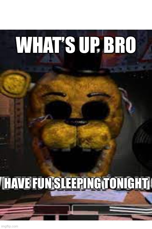 Just something random | WHAT’S UP BRO; HAVE FUN SLEEPING TONIGHT | image tagged in fnaf | made w/ Imgflip meme maker