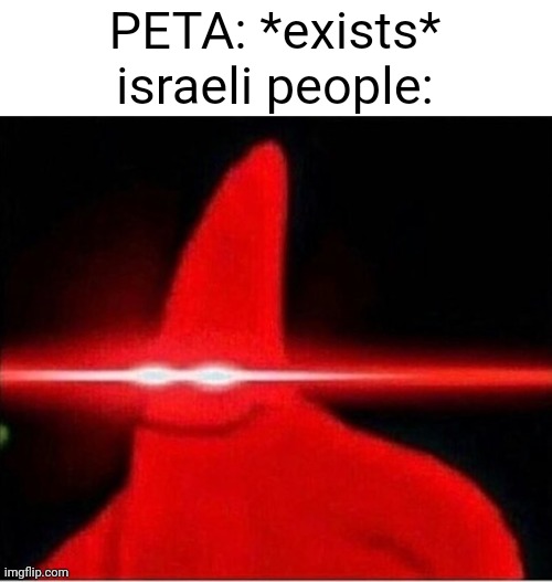 (credit to my 1st brother for the idea) | PETA: *exists*
israeli people: | image tagged in laser patrick,peta,pita,israel,israel jews | made w/ Imgflip meme maker