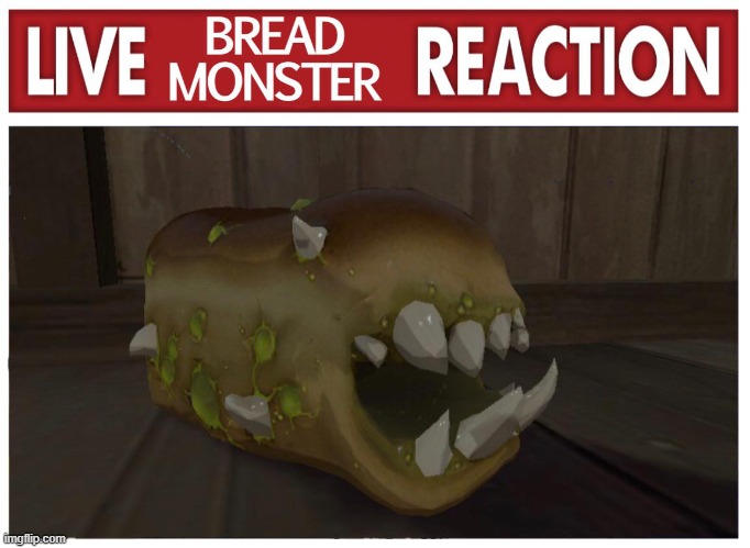 Live bread monster reaction | image tagged in live bread monster reaction | made w/ Imgflip meme maker