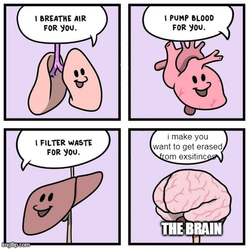 organs and brain | i make you want to get erased from exsitinces; THE BRAIN | image tagged in organs and brain | made w/ Imgflip meme maker