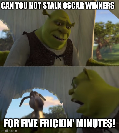 Would You Just Stop | CAN YOU NOT STALK OSCAR WINNERS FOR FIVE FRICKIN' MINUTES! | image tagged in would you just stop | made w/ Imgflip meme maker
