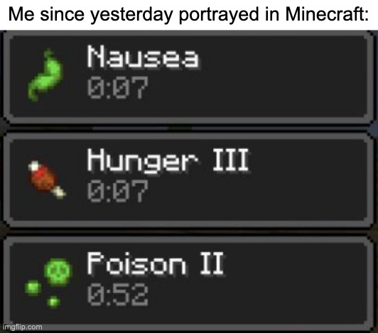 I have food poisoning since yesterday | Me since yesterday portrayed in Minecraft: | image tagged in this is actually true | made w/ Imgflip meme maker