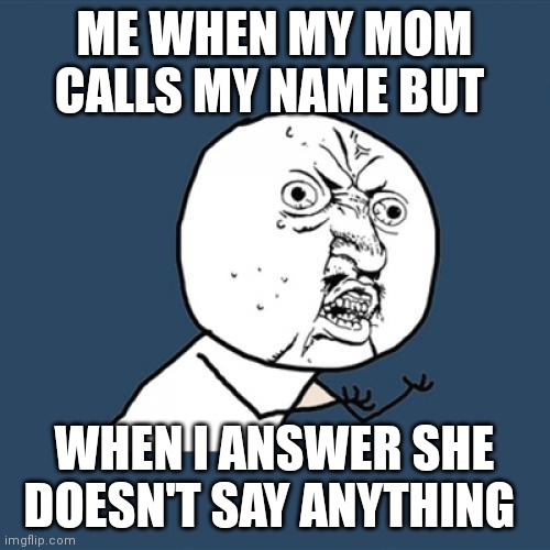 Y U No Meme | ME WHEN MY MOM CALLS MY NAME BUT; WHEN I ANSWER SHE DOESN'T SAY ANYTHING | image tagged in memes,y u no | made w/ Imgflip meme maker