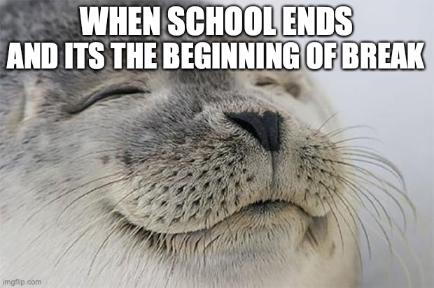 The best feeling ever | AND ITS THE BEGINNING OF BREAK; WHEN SCHOOL ENDS | image tagged in memes,satisfied seal,school meme,funny memes,relatable memes | made w/ Imgflip meme maker