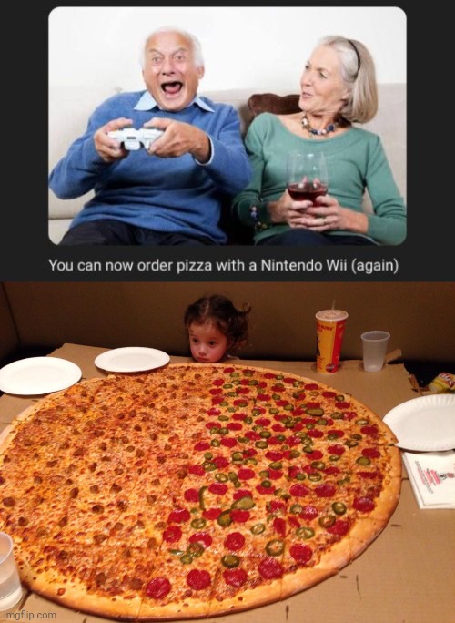Yay, pizza | image tagged in little girl gigantic pizza,gaming,memes,nintendo wii,pizza,nintendo | made w/ Imgflip meme maker