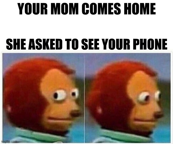 Monkey Puppet Meme | YOUR MOM COMES HOME; SHE ASKED TO SEE YOUR PHONE | image tagged in memes,monkey puppet | made w/ Imgflip meme maker