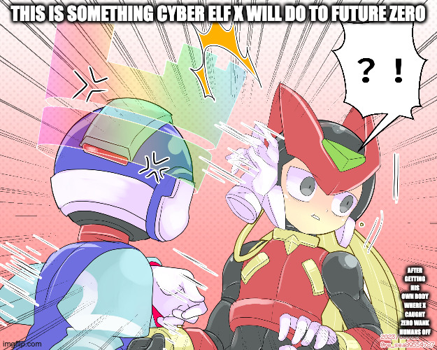 Cyber Elf Zero Throwing His Glove at Future Zero | THIS IS SOMETHING CYBER ELF X WILL DO TO FUTURE ZERO; AFTER GETTING HIS OWN BODY WHERE X CAUGHT ZERO WANK HUMANS OFF | image tagged in megaman zero,megaman,zero,cyber elf x,memes | made w/ Imgflip meme maker