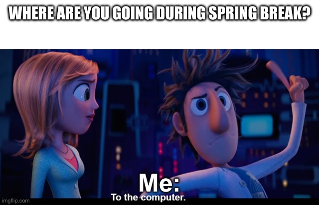 Video Games | WHERE ARE YOU GOING DURING SPRING BREAK? Me: | image tagged in to the computer | made w/ Imgflip meme maker