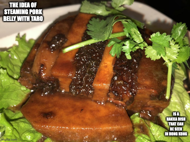 Pork Belly WIth Taro | THE IDEA OF STEAMING PORK BELLY WITH TARO; IS A HAKKA DISH THAT CAN BE SEEN IN HONG KONG | image tagged in food,memes | made w/ Imgflip meme maker