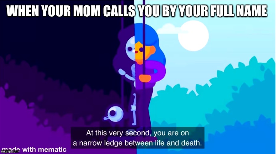 Full name | WHEN YOUR MOM CALLS YOU BY YOUR FULL NAME | image tagged in life and death | made w/ Imgflip meme maker